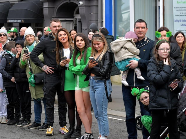 Revellers at the St Patrick’s Day parade, in Derry, on Friday afternoon. Photo: George Sweeney. DER2311GS – 72
