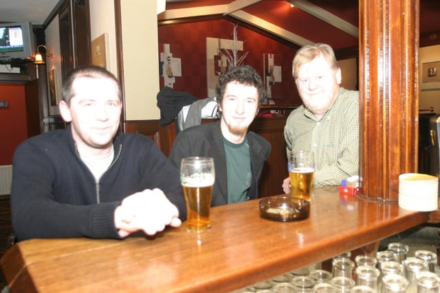 Enjoying a yarn and a pint in the Delacroix in January 2004.