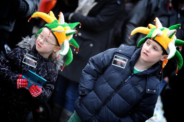 Erin and Ronan Hegarty keep an eye for the Derry St Patrick's Day parade. (1803SL49)