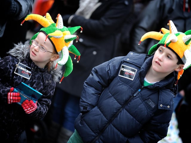 Erin and Ronan Hegarty keep an eye for the Derry St Patrick's Day parade. (1803SL49)