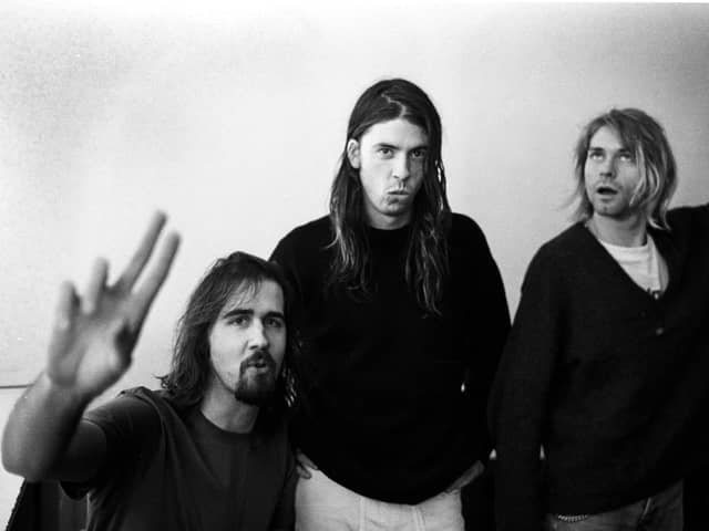 Nirvana, Krist Novoselic, Dave Grohl, Kurt Cobain, Vooruit, Gent, Belgium, 23/11/1991. (Photo by Goedefroit Music/Getty Images)