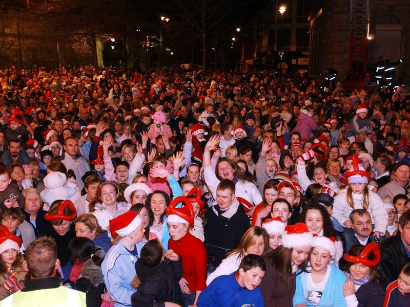A section of the large crowd in the Guildhall Sqaure for the Christmas lights switch on. (1911C41) : Christmas Lights Switch on, from November 2004 in the Guildhall Square.