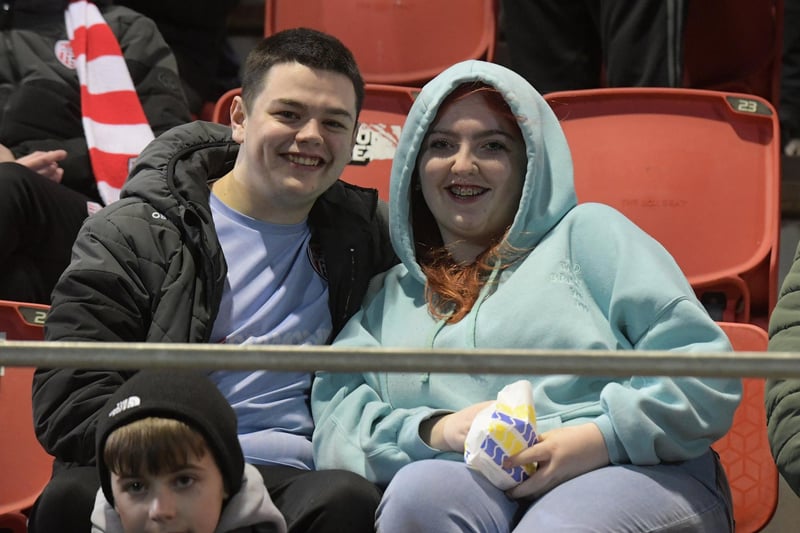 Happy Derry City fans at the friendly game against Finn Harps at the Brandywell. Photograph: George Sweeney