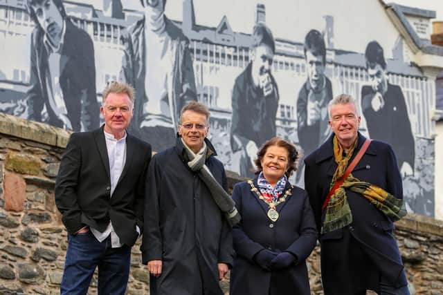 Mayor of Derry City and Strabane District Councillor Patricia Logue with Damian, Billy and Micky from the Undertones