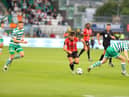 Derry City midfielder Adam O'Reilly drives through the middle against Rovers in Tallaght. Photo by Kevin Moore.