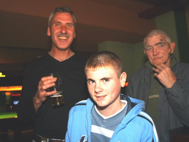 Craig Gillespie, John Harkin and Douse Clifford.:Enjoying a pint in Derry bars 20 years ago in 2003