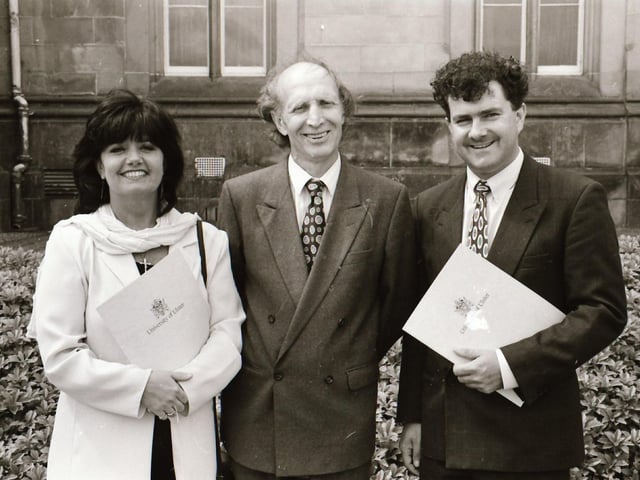 Photographs of students, professors, and proud parents during the Magee graduations in June 1995.