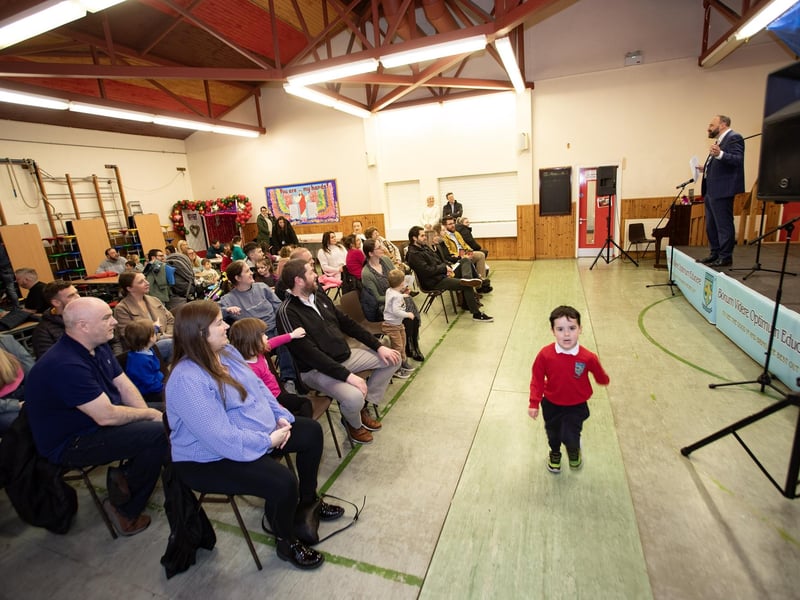 Mr. Feargal Friel, Acting Principal, Hollybush PS addressing parents on Open Day on Thursday last.