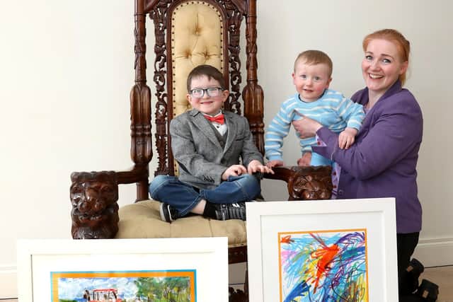 Charles (Dominic) (age 5) and Neal (Bernard) Gallagher (age 1) have won second and third prize respectively in Category F – the youngest age group in the 2023 Texaco Children's Art Competition.  They are pictured with their mum, Orla. Justin Mac Innes/Mac Innes Photo