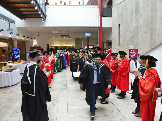 Students gathered in the Millennium Forum for the graduation ceremony.