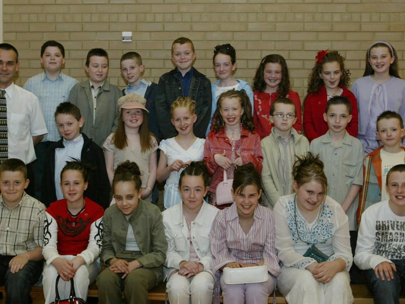 Pupils from St. John's PS, Bligh's Lane, who received the sacrement of Confirmation pictured with their class teacher Mr. Niall McCourt.  (0905JB47)