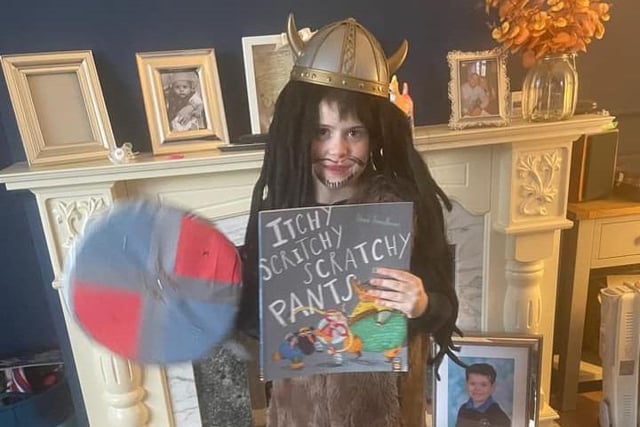 Harrison Worrall aged 6 dressed as a viking from 'Itchy, Scritchy, Scratchy' pants. Picture: Leona Meehan.