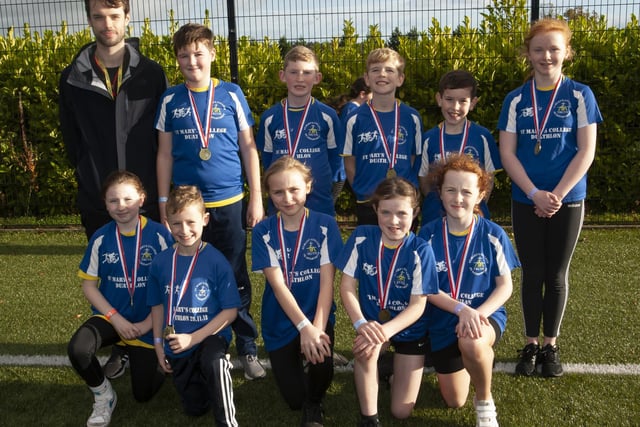 Steelstown PS medal winners at the Primary Schools Duathlon in St. Mary’s College on Wednesday morning.