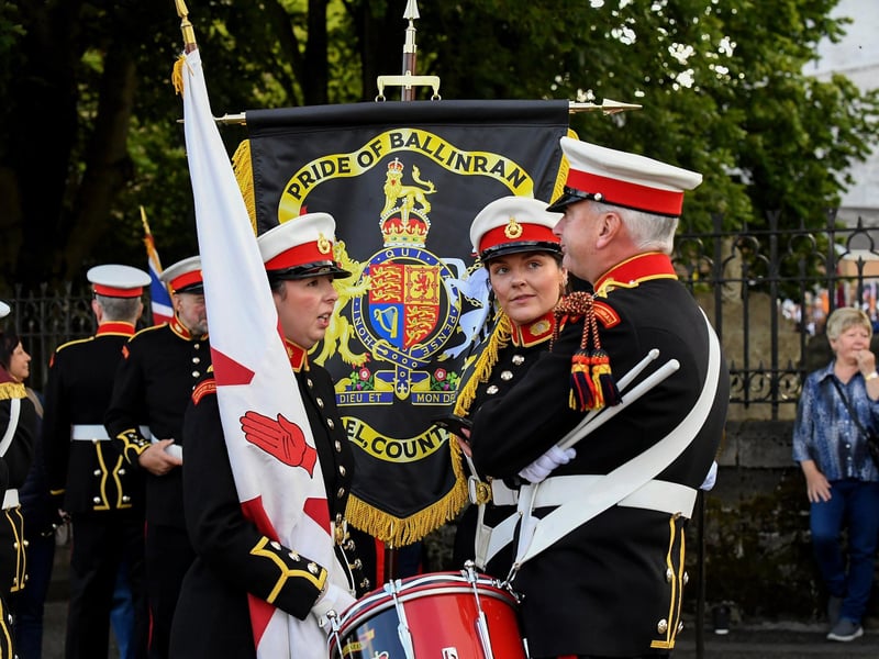 Members of the Pride of Ballinran Band from Kilkeel on Derry’s Walls. Photo: George Sweeney