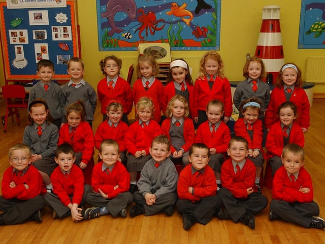 Junior Infants from Scoil Iosagain, Buncrana. (2609PG26):20 years on: Young people across Derry and Donegal starting school in September 2003