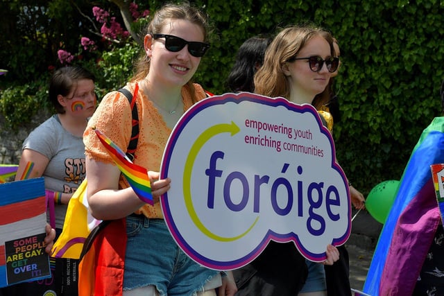 Participants who took part in the second annual Inishowen Pride Parade, held in Buncrana on Sunday afternoon. Photo: George Sweeney. DER2322GS - 25