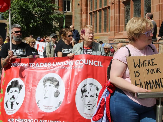 Derry Traces Union Council representatives at the Unite Against Hate rally - Guildhall Square on Saturday. (Photo - Deirdre Heaney, nwpresspics)