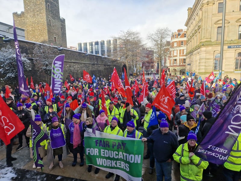 Striking public sector workers in Derry.