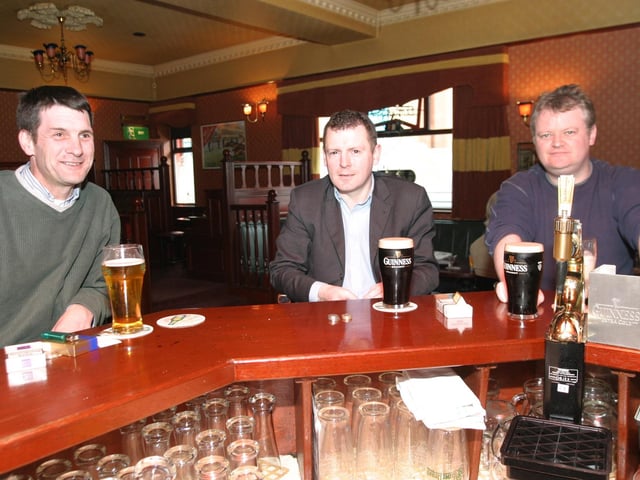 Punters enjoying a pint in The Clarendon Bar in April 2004.