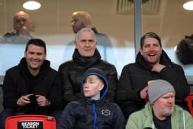 Linfield manager David Healy(left) and Derry City manager Ruaighrí Higgins (right) at Institute’s game against Dundela.  Photograph: George Sweeney