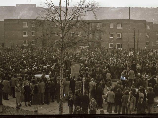 The third anniversary of Bloody Sunday is marked in Derry in January 1975.