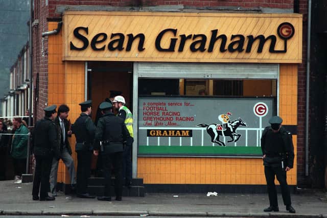 Sean Graham Bookmakers after loyalists shot dead five men and boys in 1992.