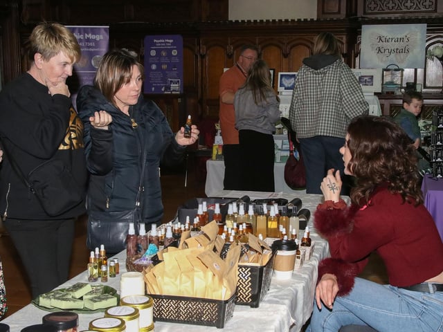 Customers at the Holistic Products Stand at the Maiden City Mystical Market held in the Guildhall.  (Photo - Deirdre Heaney, nwpresspics)