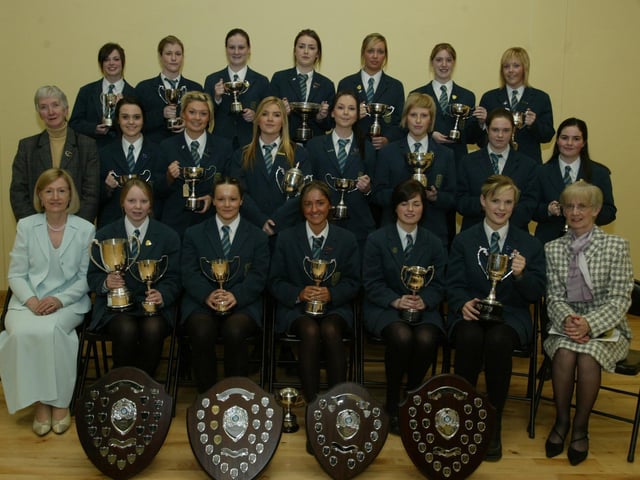 Year 13 Academic award winners pictured with Mary Thornton (governor) and senior teachers Mary Boyle and Mary Gillen. (0512JB82) :.