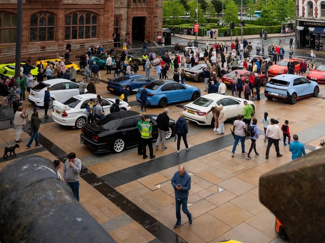 Derry City and Strabane District Council Mayor, Councillor Lilian Seenoi-Barr has hosted Supercar Saturday in Guildhall Square to raise money for the Mayoral Charity Bud Club. The event attracted car enthusiasts and owners from across the region to support aid the local charity. Picture Martin McKeown. 24.05.25