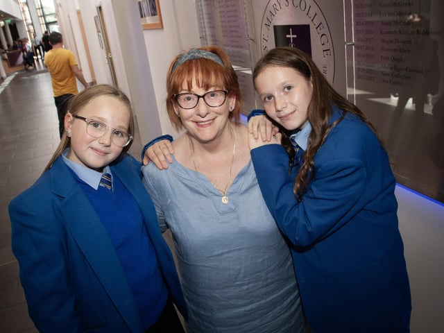 Granny pictured with her granddaughters and new Year 8 students at St. Mary's - Rachael Ryan-Cregan and Jessica Cregan.
