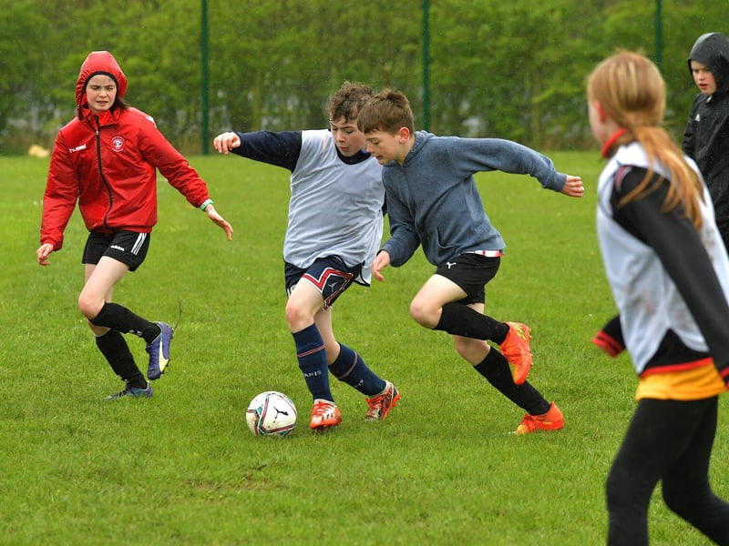 Soccer skills on show at the Derry City Easter Camp, on Tuesday, at Broadbridge Primary School. Picture: George Sweeney. DER2315GS – 127