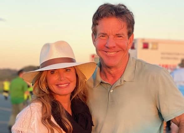 Roma Downey pictured with actor Dennis Quaid, who stars in the film she produced, titled 'On A Wing and a Prayer'.