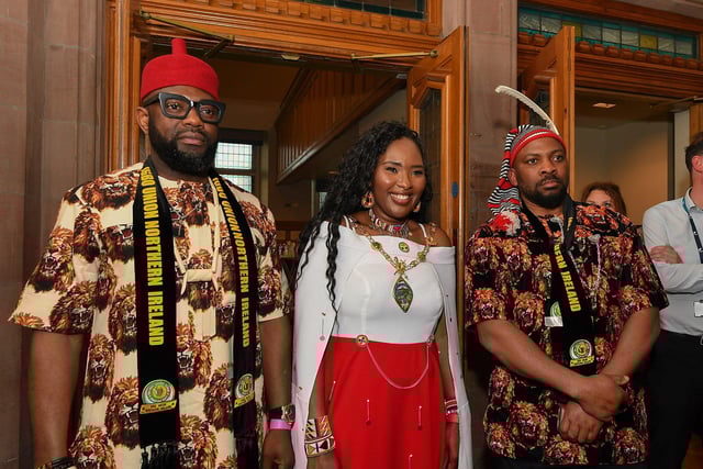 SDLP Colr Lilian Seenoi-Barr, newly elected mayor of Derry and Strabane, pictured with guests at the Guildhall on Monday Evening. Photo: George Sweeney