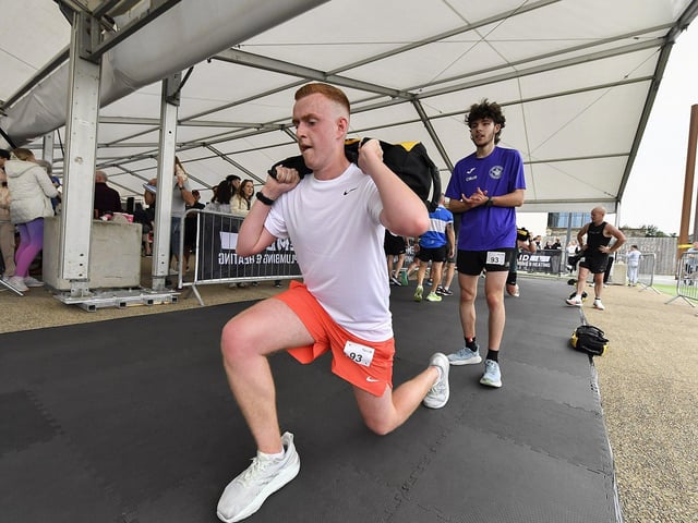 Competitor takes part in the Ebrington Hyrox on Saturday morning. Photo: George Sweeney