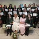 Key Stage IV prizewinners pictured at St. Cecilia's College Annual Awards last week. Included at front is Mrs. Mary Jo Carolan, Principal and Mrs. Pat Concannon, special guest. (Photos: Jim McCafferty Photography)