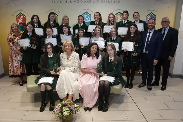 Key Stage IV prizewinners pictured at St. Cecilia's College Annual Awards last week. Included at front is Mrs. Mary Jo Carolan, Principal and Mrs. Pat Concannon, special guest. (Photos: Jim McCafferty Photography)
