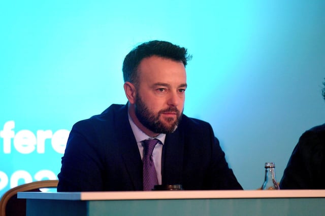 Party leader Colum Eastwood MP pictured at the SDLP annual Conference, on Saturday morning, in St Columb’s Hall. Photo: George Sweeney. DER2312GS – 37