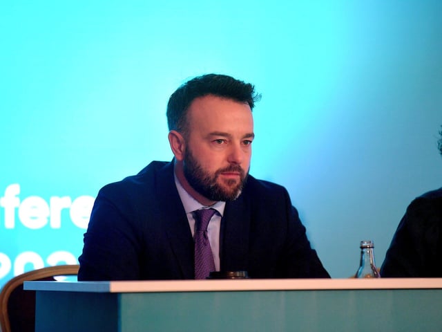 Party leader Colum Eastwood MP pictured at the SDLP annual Conference, on Saturday morning, in St Columb’s Hall. Photo: George Sweeney. DER2312GS – 37