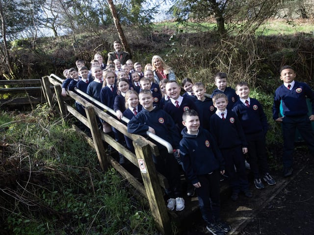 Staff and pupils from Holy Child PS who took part in a nature walk at the Creggan Reservoir on Wednesday last as part of Feile Derry's Equinox Festival.