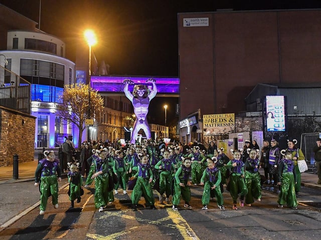 Derry’s ‘City of the Bones’ Halloween carnival parade makes its way along Strand Road on Friday evening.  Photo: George Sweeney