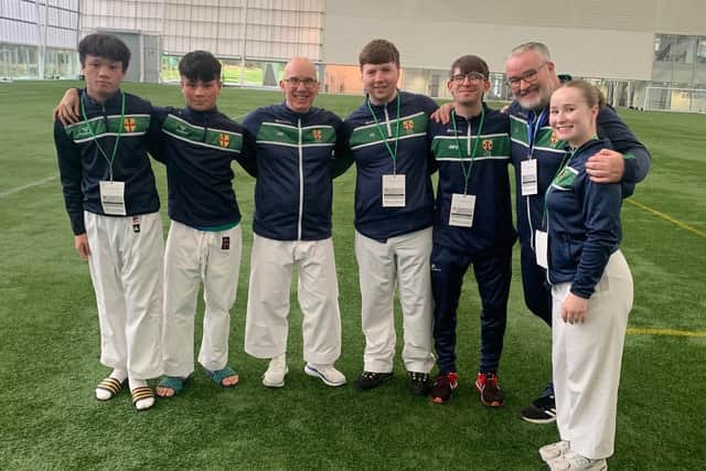 North West Karate Federation members pictured in the warm-up area in Edinburgh's WADO Cup event.