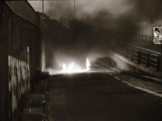 Vehicles hijacked and burned in Derry at the height of the Drumcree stand off.