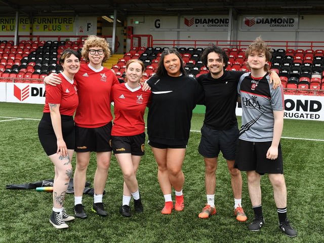 The Sandino’s team took part in the Foyle Pride Football v Homophobia soccer competition held in Brandywell Stadium. Photo: George Sweeney
