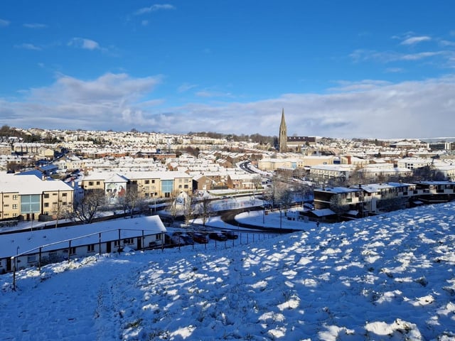 The Bogside, Creggan, St. Eugene's Cathedral and Rosemount from Grand Parade.