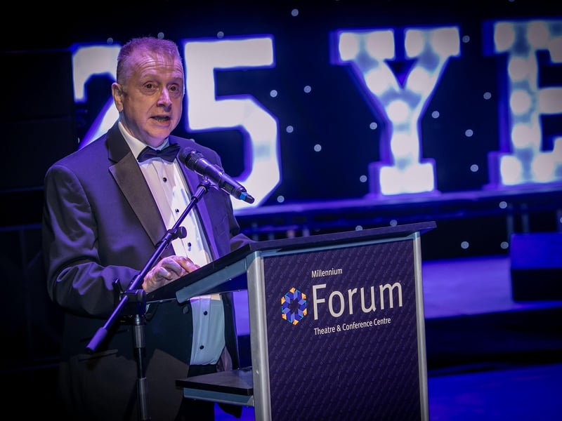 Millennium Forum Chief Execcutive David McLaughlin addressing the attendance at Friday night's Silver Anniversary Gala Ball. (Photos: Jim McCafferty Photography)