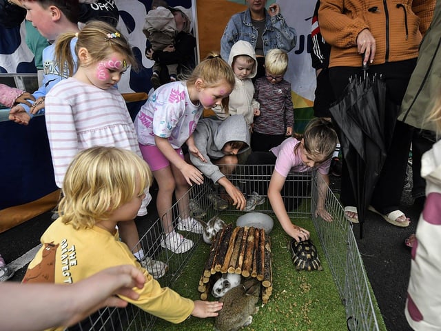 Animals from the Jigsaw Farm were popular at the Gasyard Feile’s Big Bog BBQ held at Pilot’s Row Centre on Saturday afternoon. Photo: George Sweeney