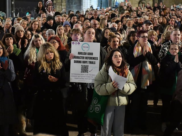Some of the large attendance at the Rally for Womens Safety held in the Guildhall Square on Friday evening. Photo: George Sweeney