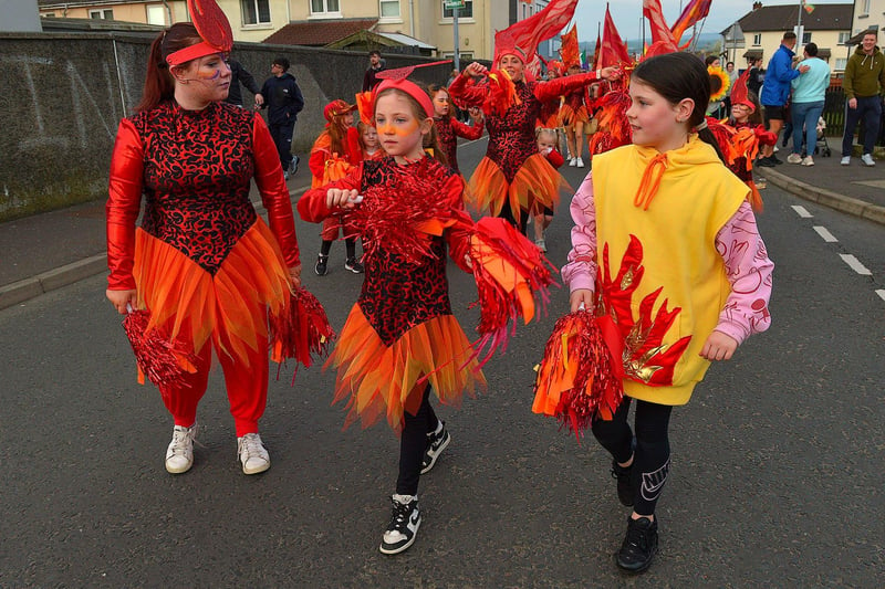 Colourful costumes on show at the Bealtaine Parade in Creggan on Wednesday evening.  Photo: George Sweeney.  DER2318GS – 69