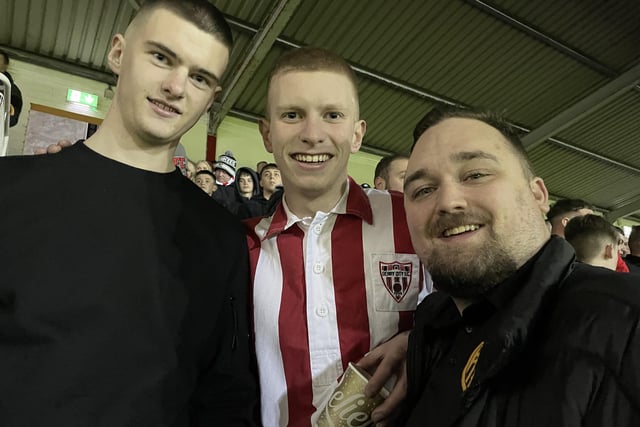All smiles for the camera as these Derry City fans enjoy their first away trip of the season.