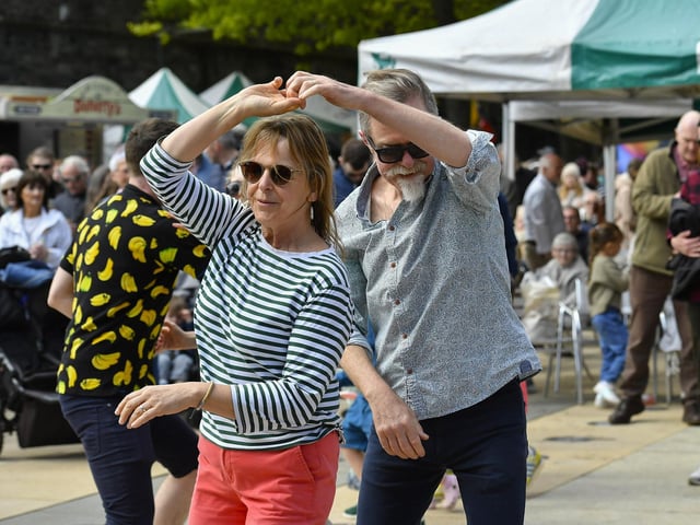 Revellers dance to the music of Palais Swing Band in Guildhall Square during the City of Derry Jazz Festival.  Photo: George Sweeney